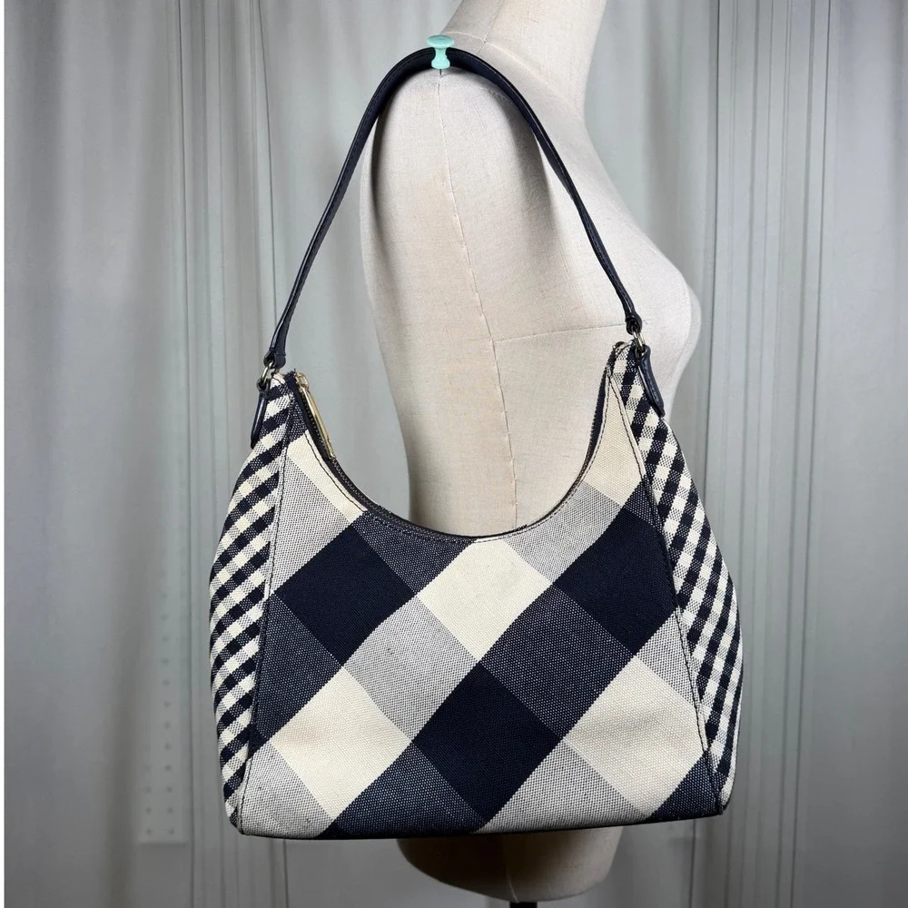 Talbots Navy & Cream Gingham Hobo Shoulder Bag